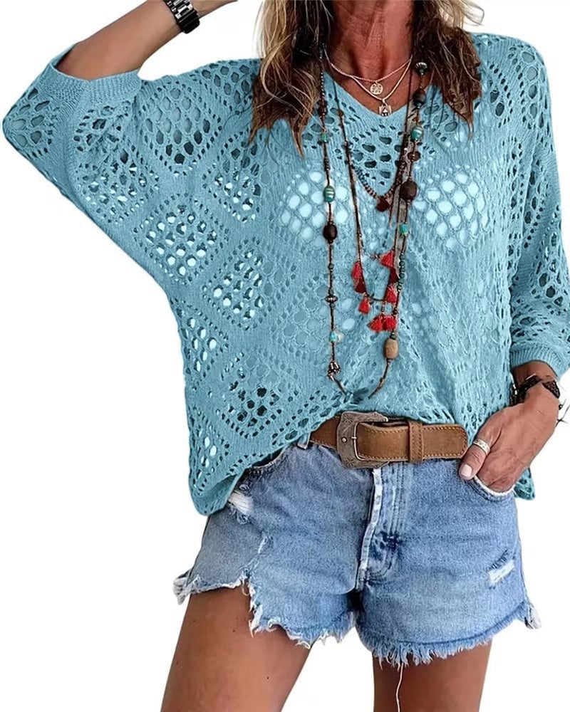 Helenia | Crochet Knit Openwork Sleeve Top