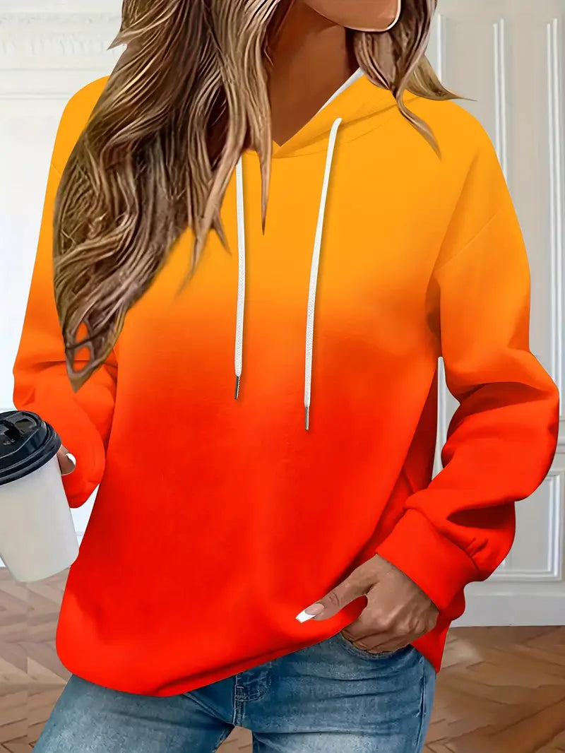 Areeqa - Gradient Drawstring Hooded Sweatshirt Long Sleeve