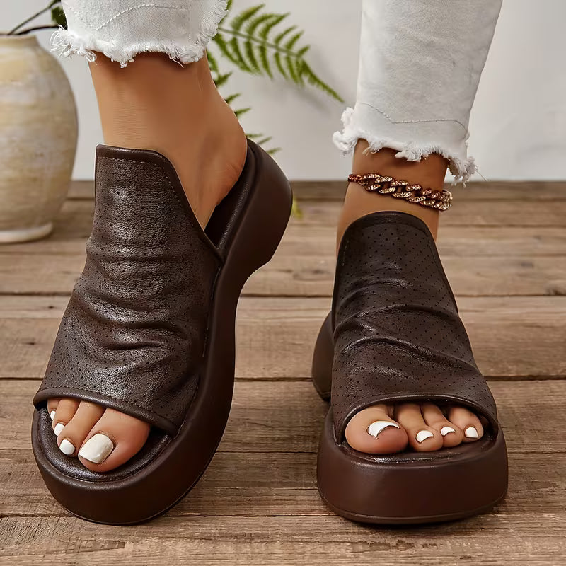 Sofya | Platform Open-Toe Slip-On Wedge Slippers