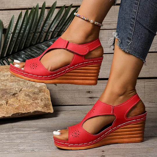 Setia | Wedge Sandals With Floral Cutout Design