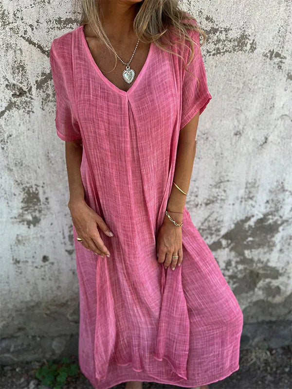 Lamis | V Neck Short Sleeve Maxi Dress