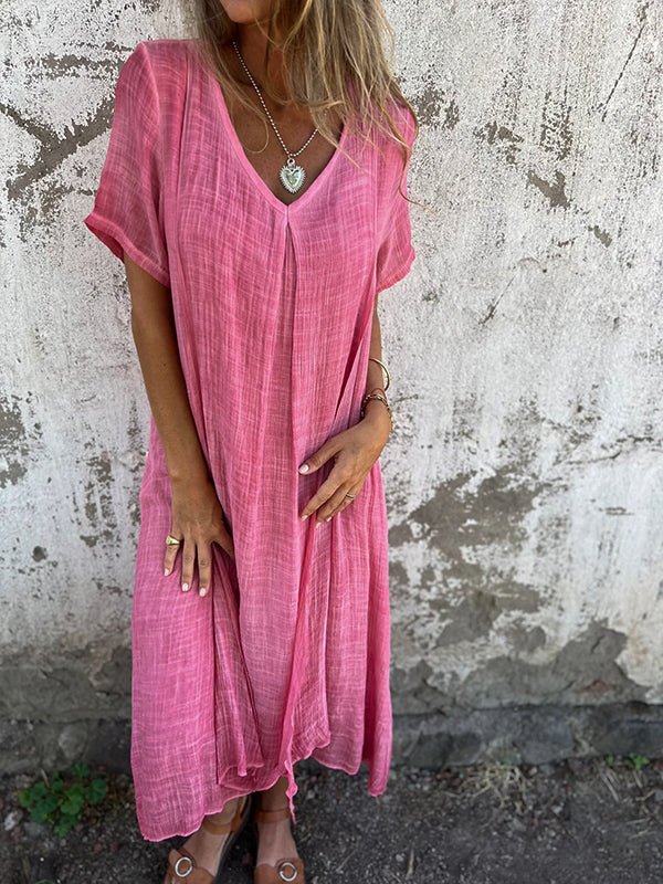 Lamis | V Neck Short Sleeve Maxi Dress