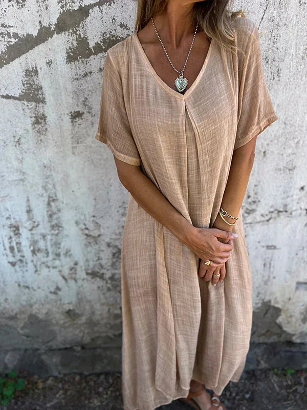 Lamis | V Neck Short Sleeve Maxi Dress