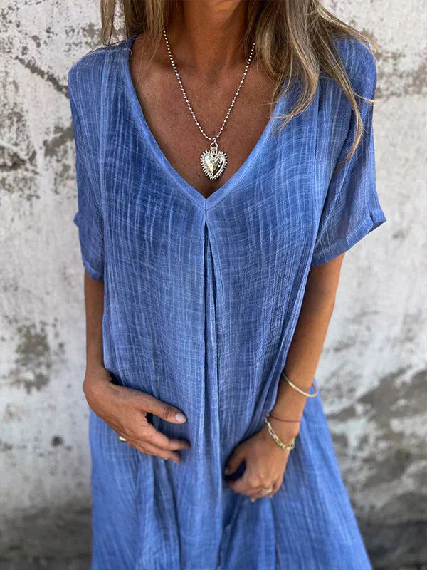 Lamis | V Neck Short Sleeve Maxi Dress