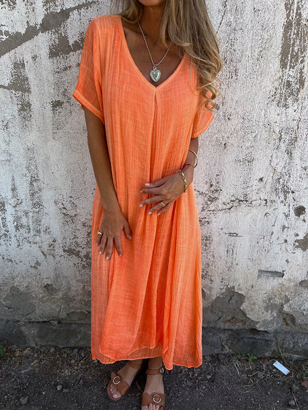 Lamis | V Neck Short Sleeve Maxi Dress