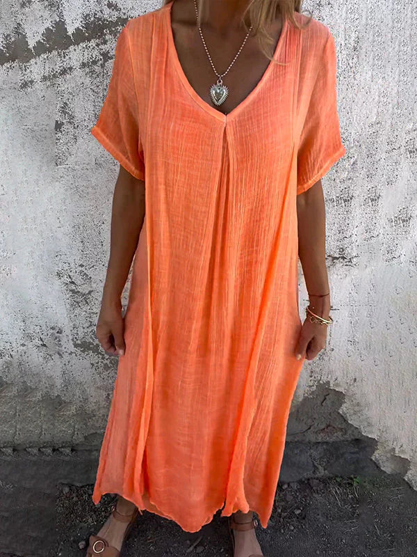 Lamis | V Neck Short Sleeve Maxi Dress