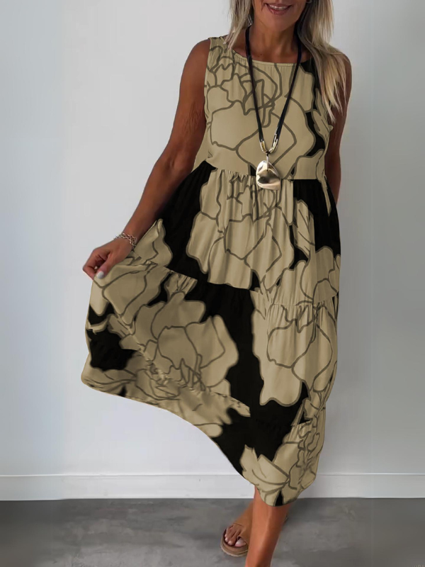 Hertha | Sleeveless Floral Print Tiered Midi Dress