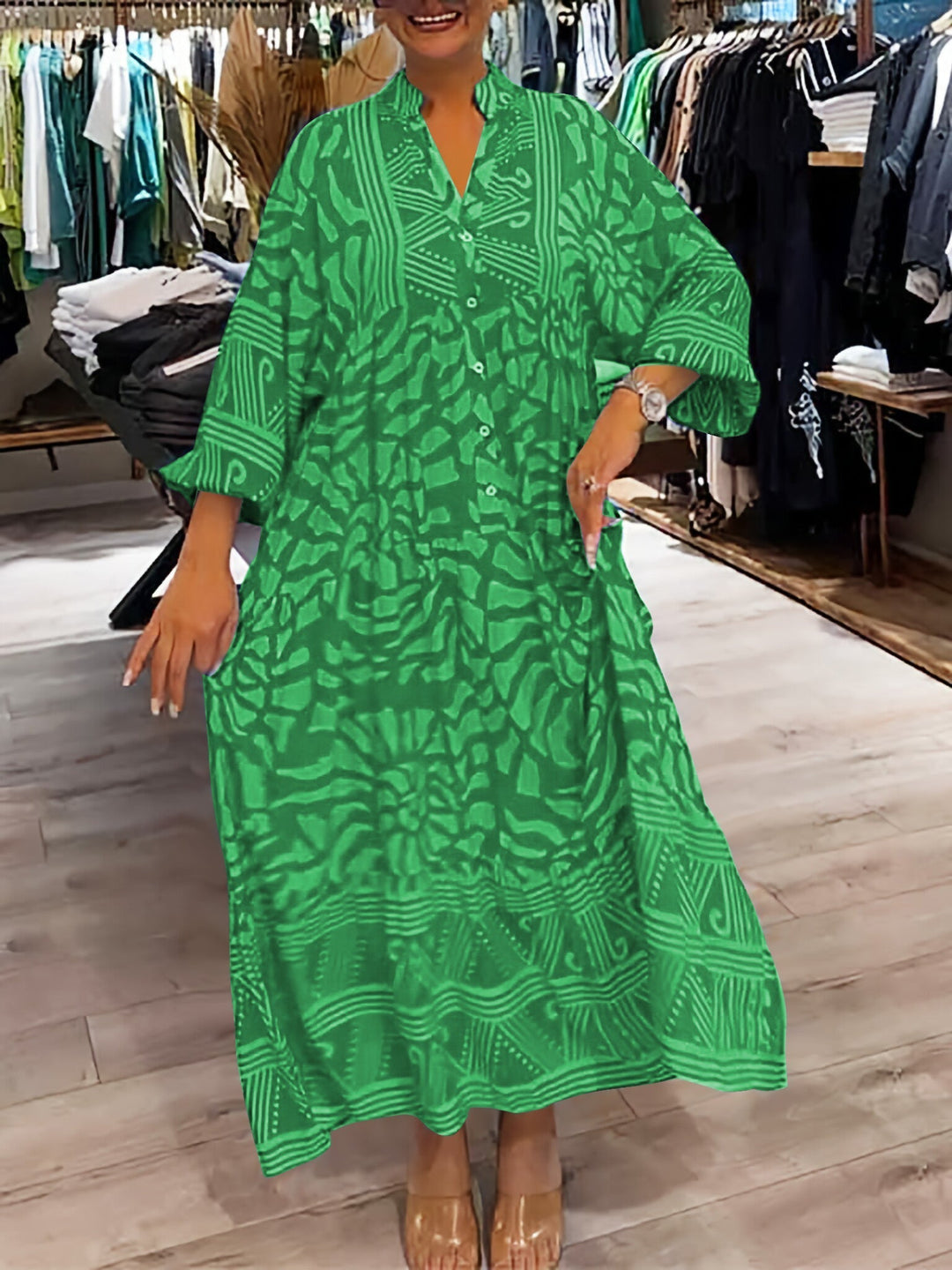 Elyanna | Printed Button Front Midi Dress