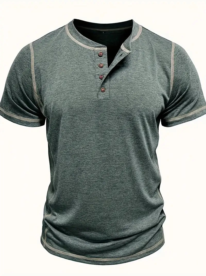 Orazio | Henley Short Sleeve Contrast Stitch Shirt