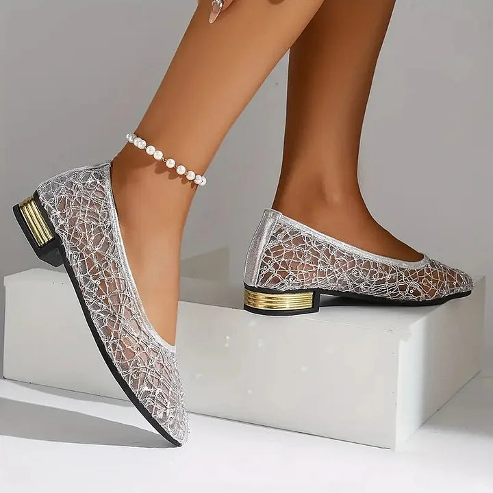 Tenley | Lace Mesh Low Heel Flats