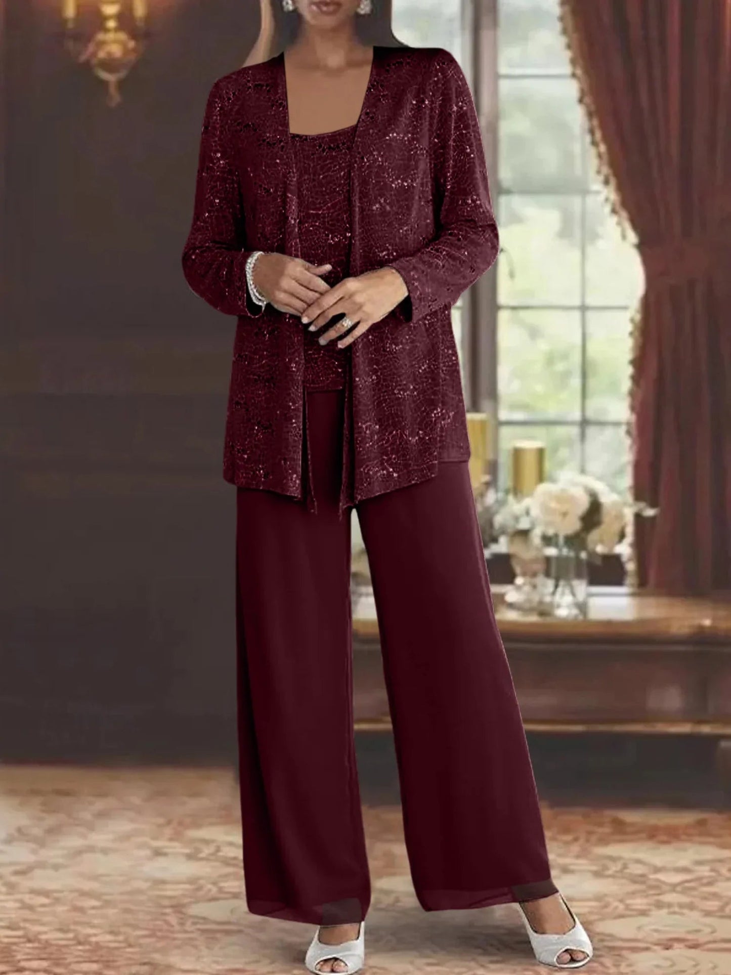 Gimena | Three Piece Shimmer Wide Leg Pant Set