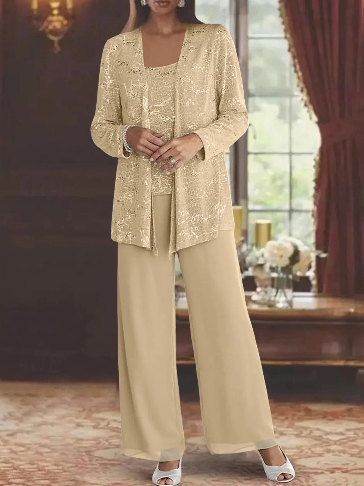 Gimena | Three Piece Shimmer Wide Leg Pant Set