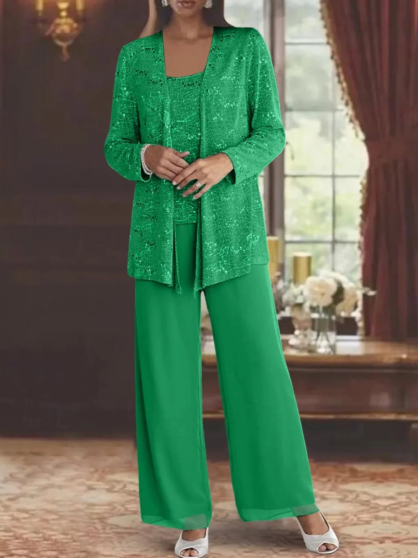 Gimena | Three Piece Shimmer Wide Leg Pant Set