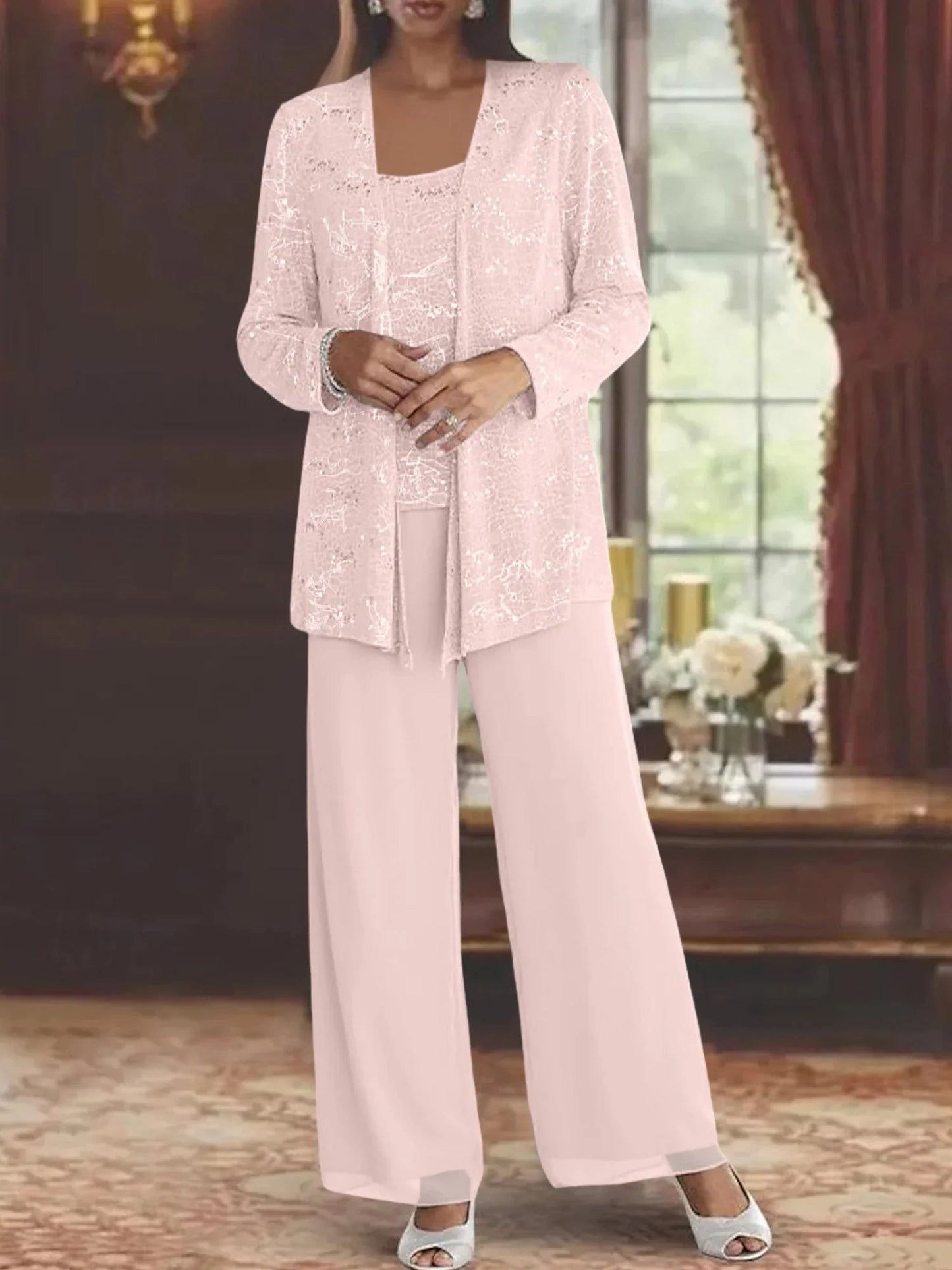 Gimena | Three Piece Shimmer Wide Leg Pant Set