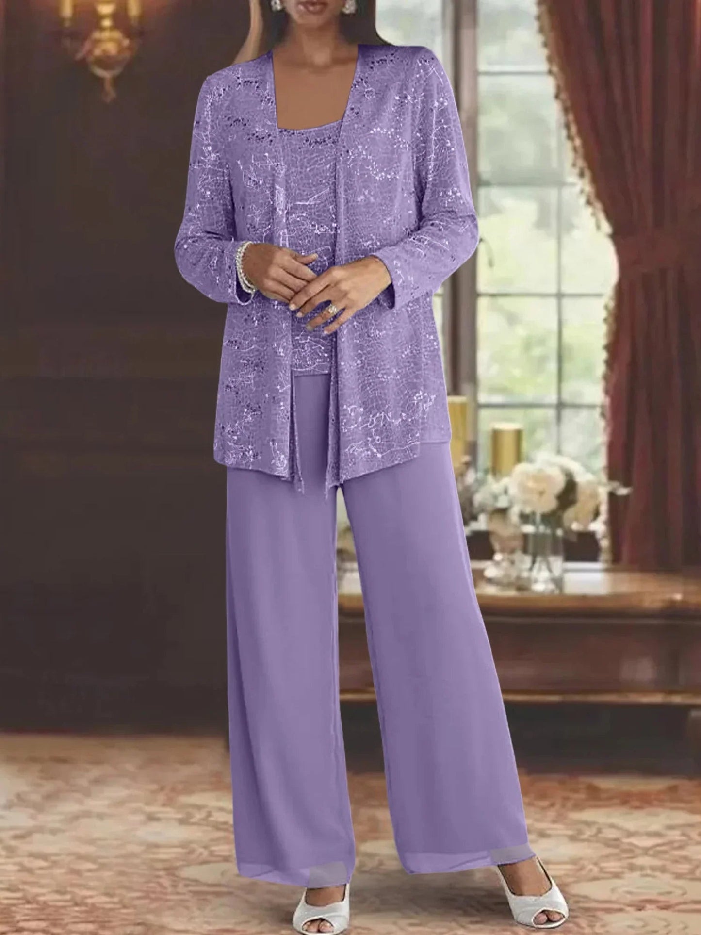 Gimena | Three Piece Shimmer Wide Leg Pant Set