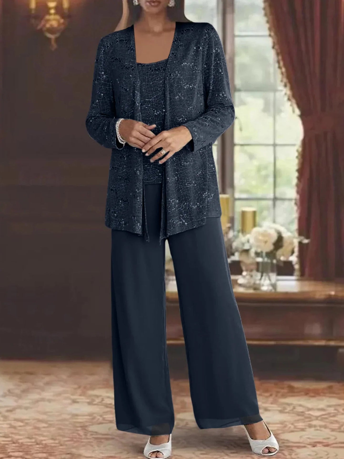 Gimena | Three Piece Shimmer Wide Leg Pant Set