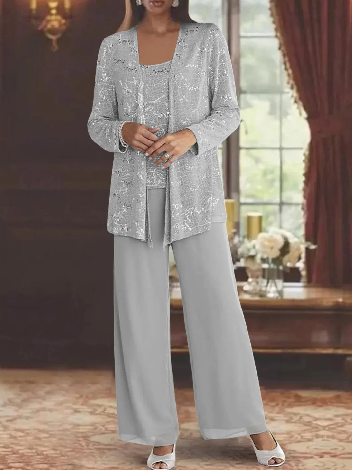 Gimena | Three Piece Shimmer Wide Leg Pant Set