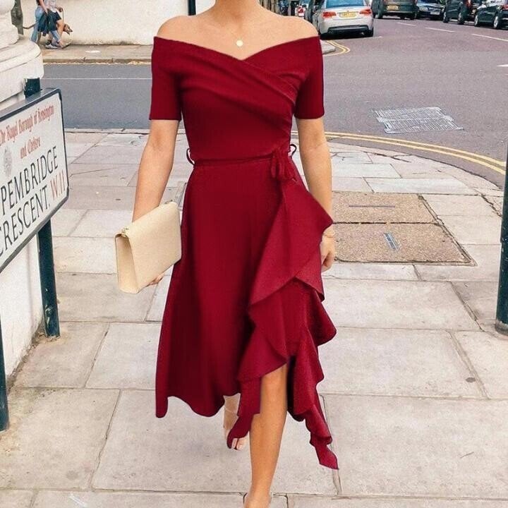 Valerie |  Dress Off-Shoulder Ruffle Wrap Midi