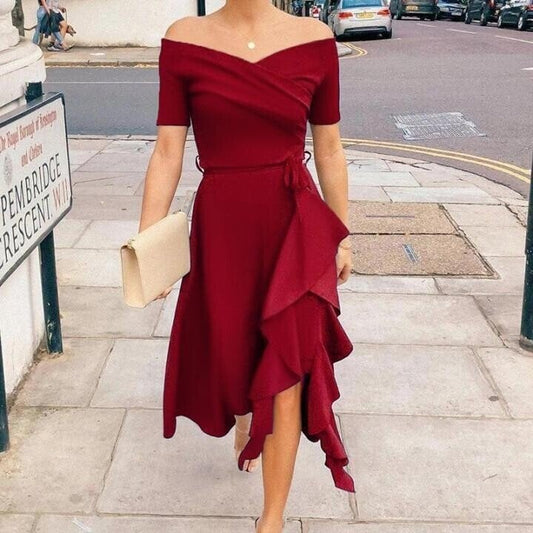 Valerie |  Dress Off-Shoulder Ruffle Wrap Midi