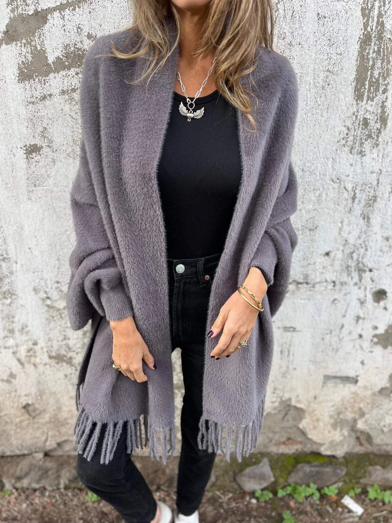 Ellyse | Long Sleeve Fringe Coat