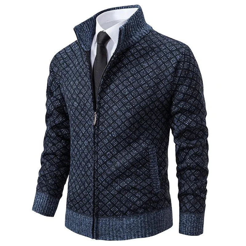 Klarik | Full-Zip Diamond Pattern Knit Cardigan