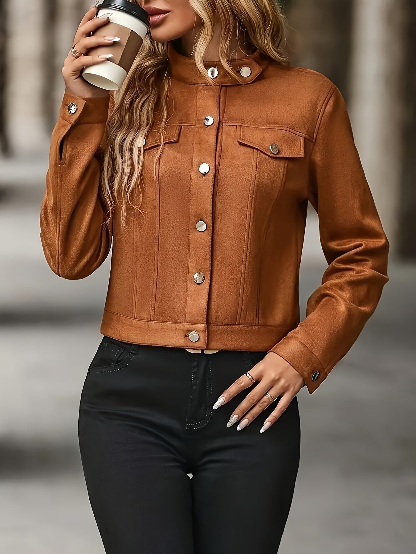 Slavica | Long Sleeve Button Front Jacket