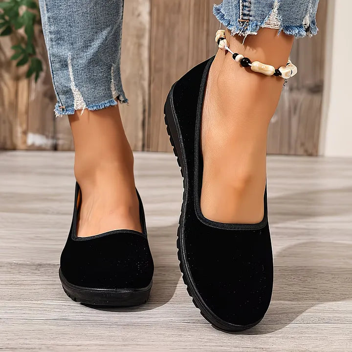 Sumaiya | Black Slip On Flat Shoes
