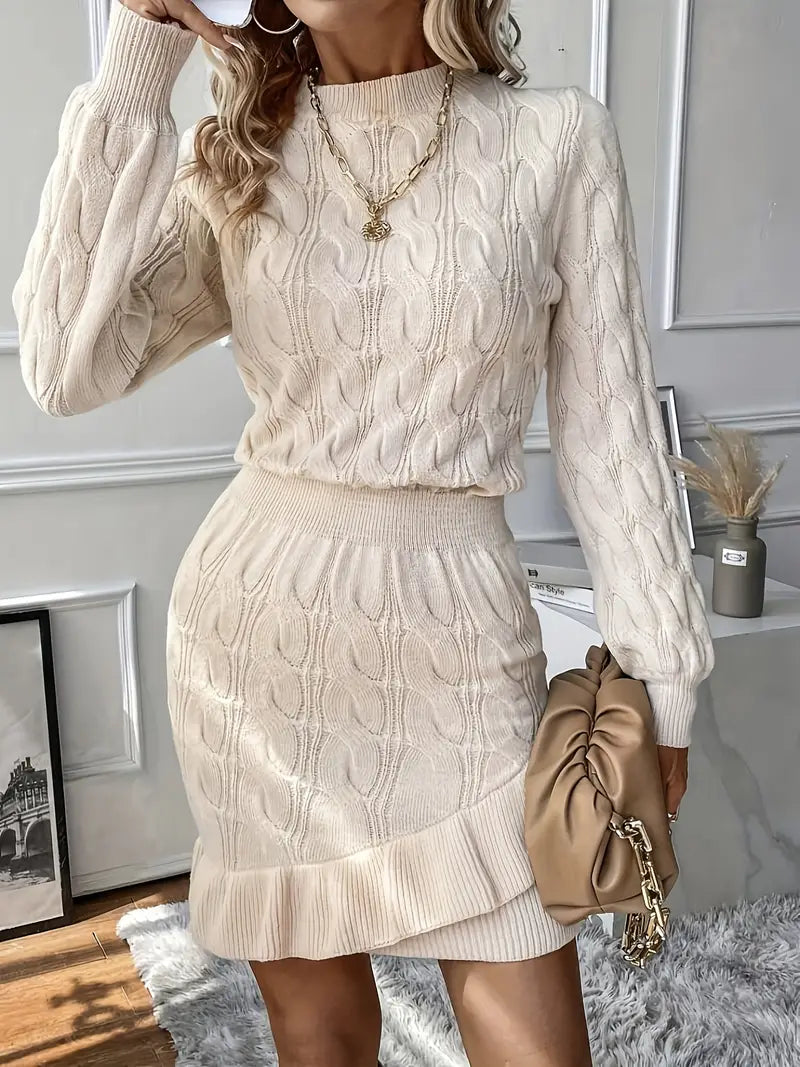 Katla | Cable Knit Long Sleeve Sweater Dress