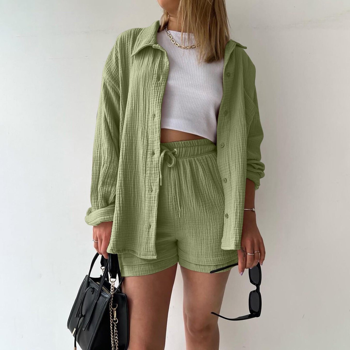 Katelyn | Crinkled Shirt And Shorts Set