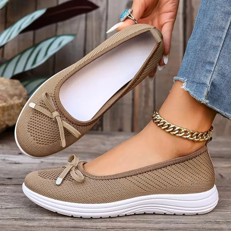 Mayda | Ballet Flats Knit Bow Round Toe