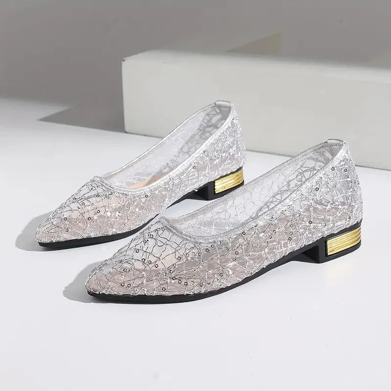 Tenley | Lace Mesh Low Heel Flats