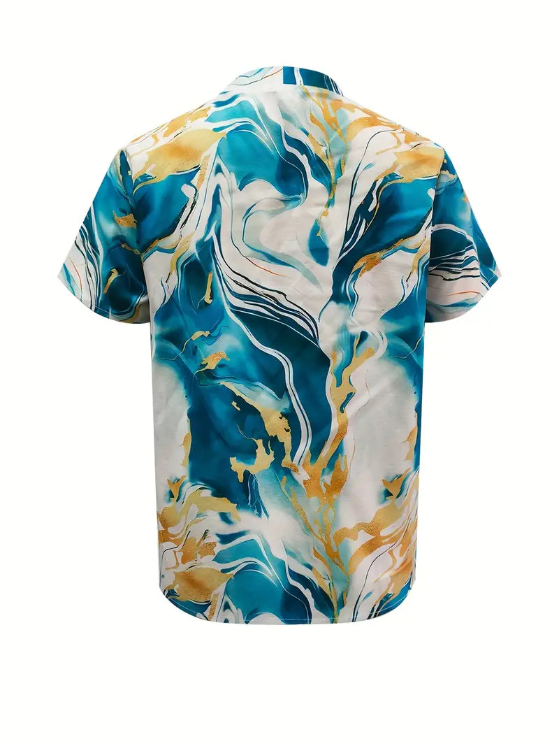 Maroula - Marble Print V Neck Short Sleeve Blouse