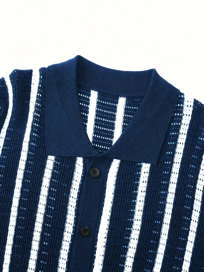 Cordell | Striped Short Sleeve Button Knit Shirt