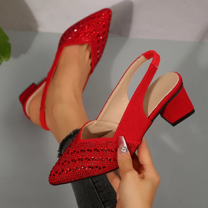 Nehama | Rhinestone Pointed Toe Slingback Heels