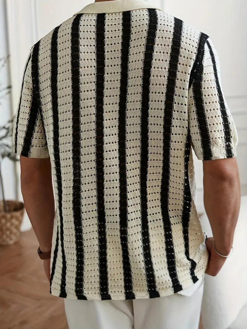 Cordell | Striped Short Sleeve Button Knit Shirt