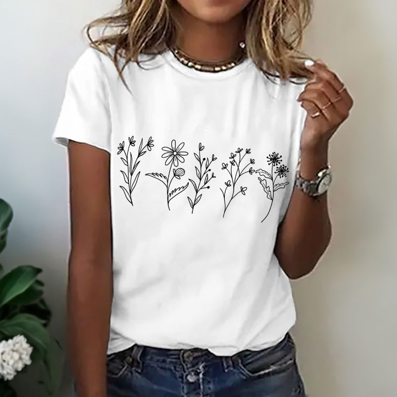 Melia | Floral Print Short Sleeve Crew Neck T Shirt