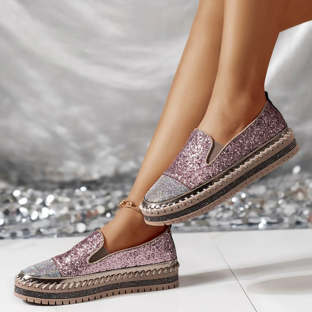 Lizka | Glitter Rhinestone Platform Slip-On Loafers