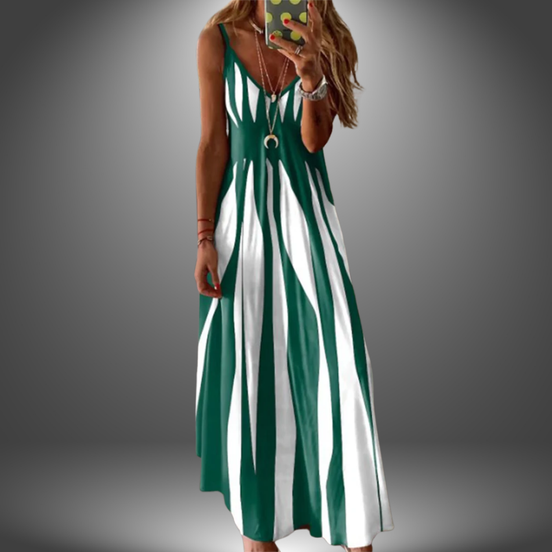 Angela | Maxi Dress Striped Spaghetti Sleeveless V-Neck