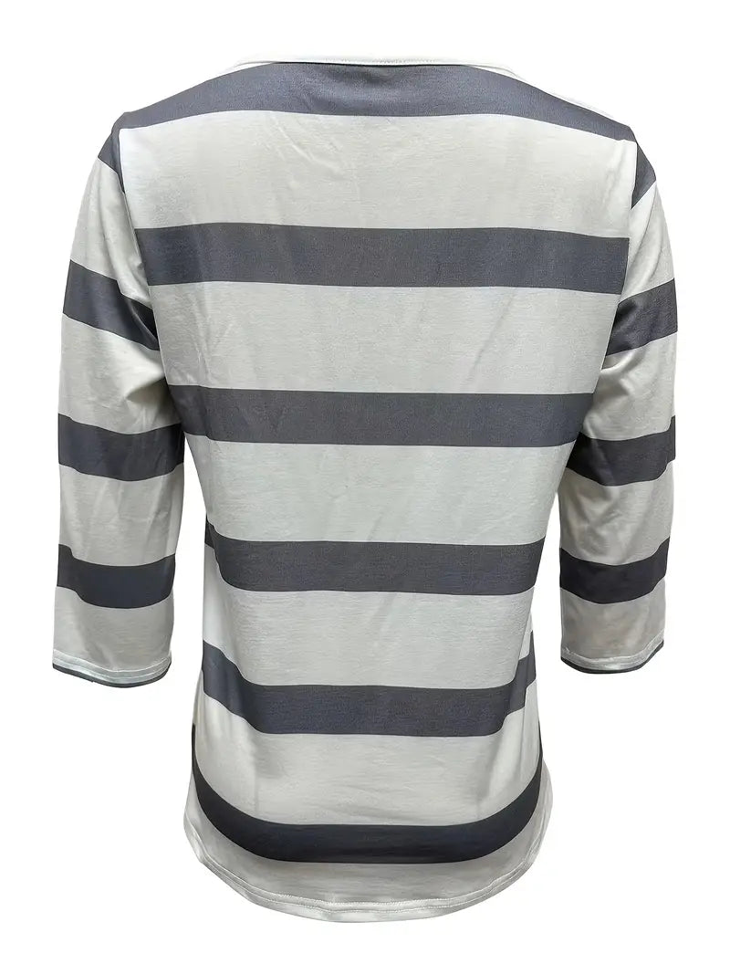 Dakota | Striped V-Neck Three-Quarter Sleeve Top