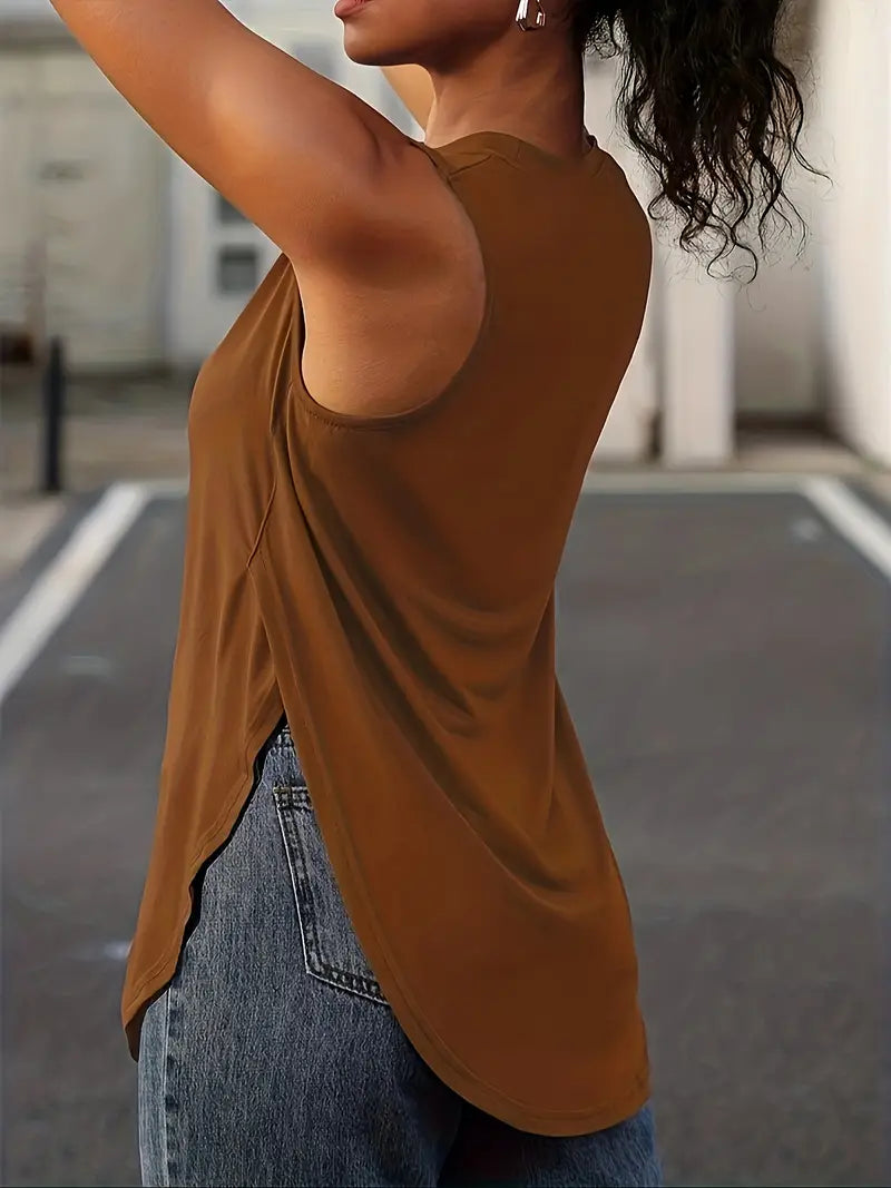 Desirae | Solid Sleeveless Crew Neck Tunic Top