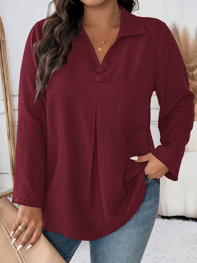 Noyelle | Long Sleeve V-Neck Button Blouse
