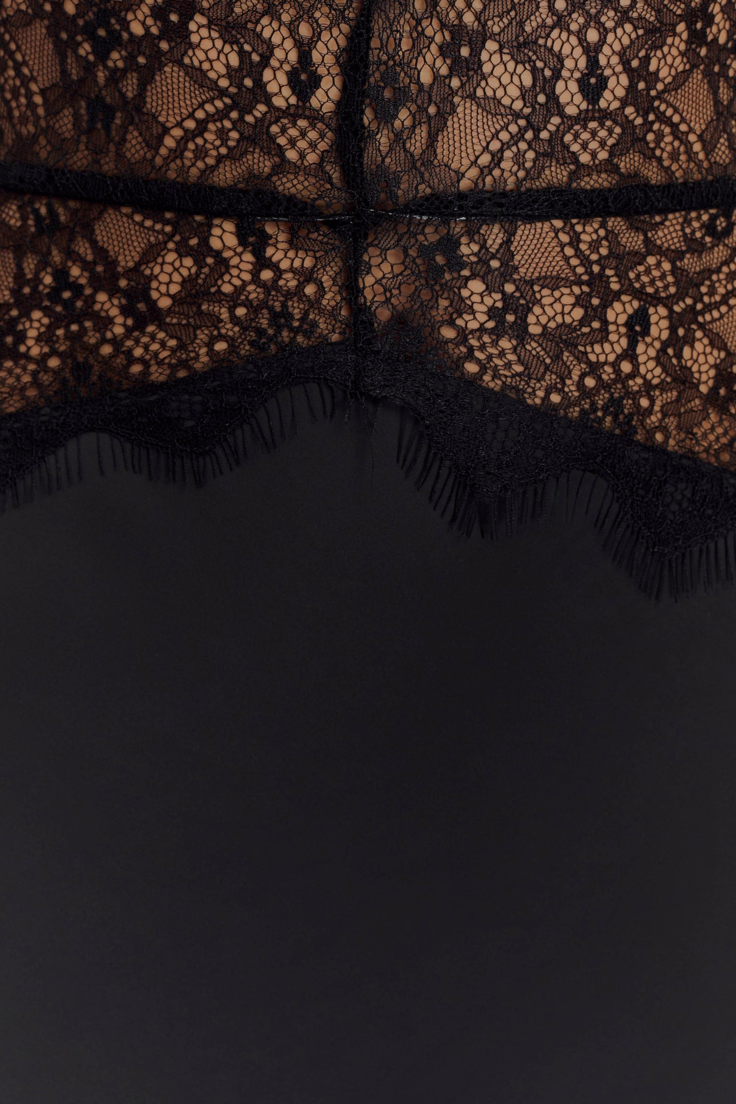 Mayreen | Black Halter Neck Lace Satin Dress