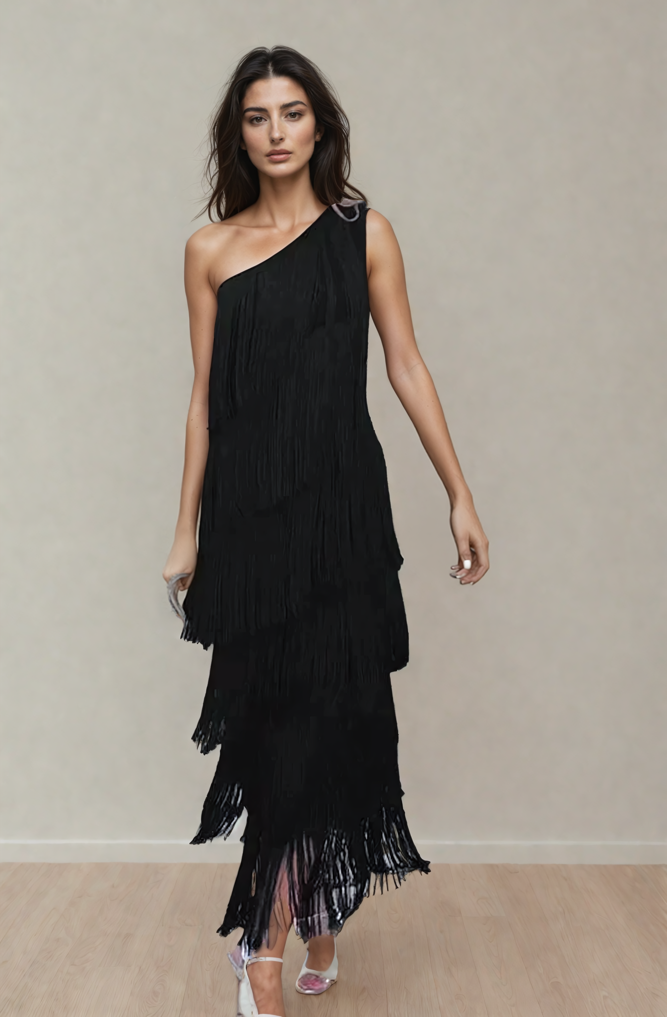 Tamira | One Shoulder Fringe Midi Dress