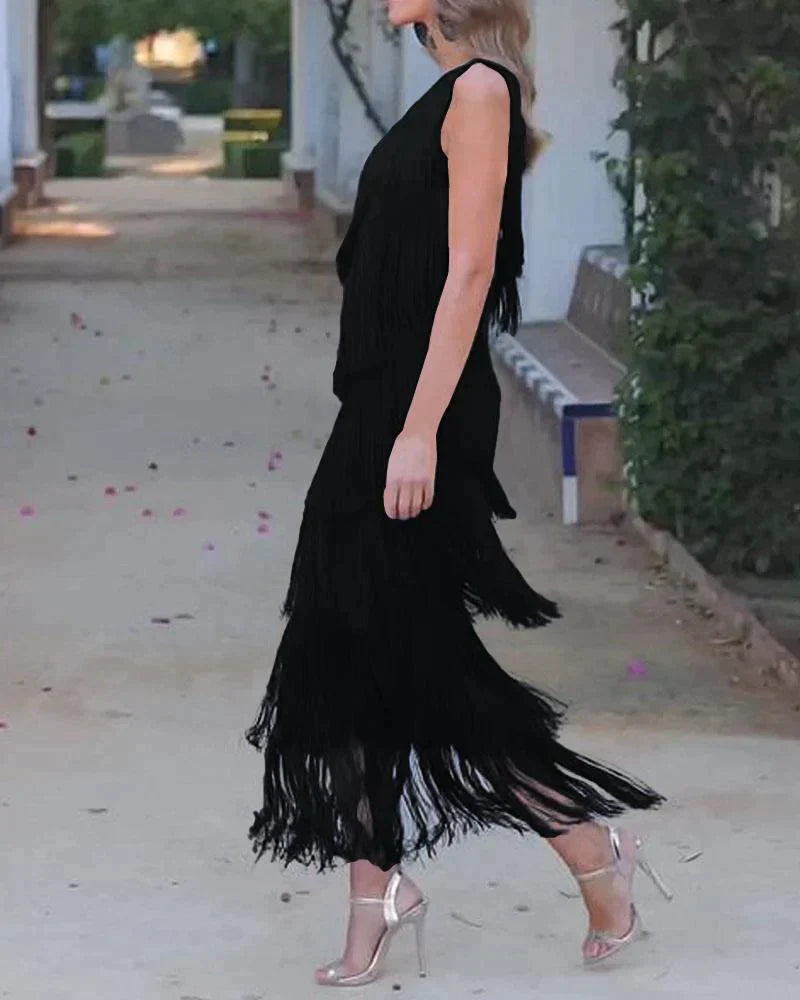 Mirella | One Shoulder Fringe Maxi Dress