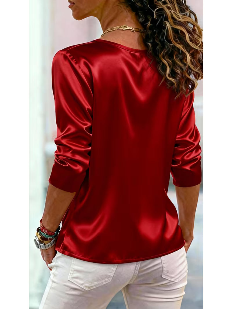 Avelea | Satin Square Neck Blouse with Side Buttons