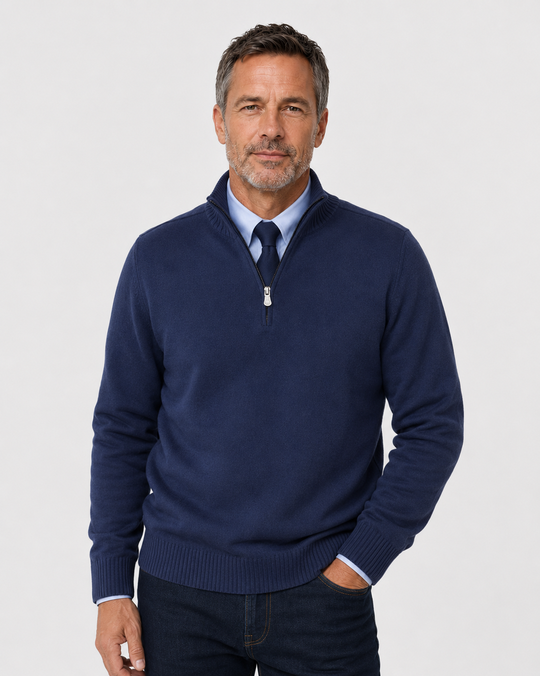 Dimiton | Quarter-Zip Long Sleeve Sweater in Navy Blue