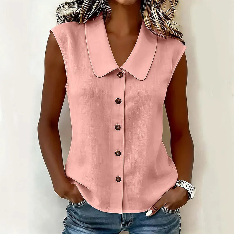 Chisato | Sleeveless V Neck Button Down Shirt