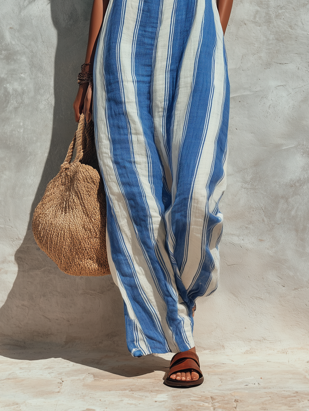 Lyliana - Striped Wide Leg Sleeveless Jumpsuit