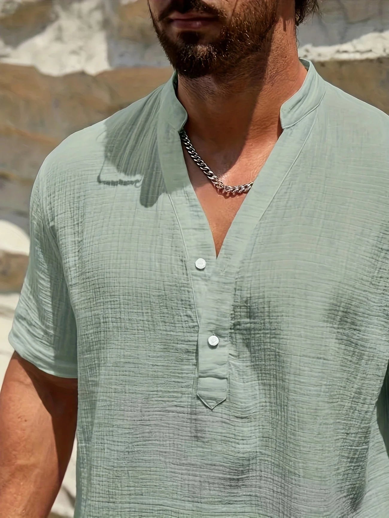 Sancho | Short Sleeve Stand Collar Henley Shirt