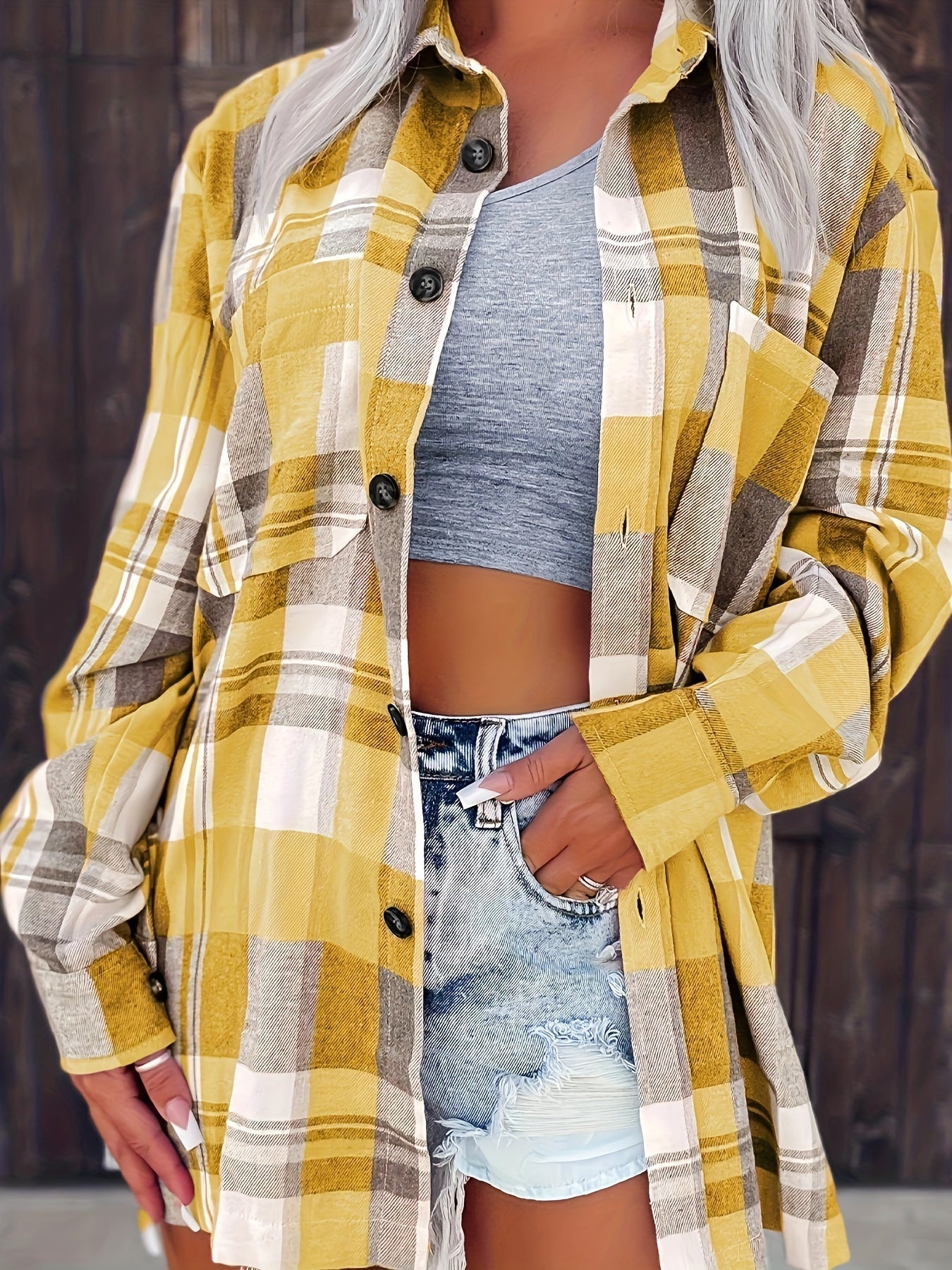 Yenira | Plaid Long Sleeve Button Shirt